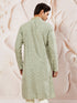 Men's Green Silk Blend Jacquard Kurta